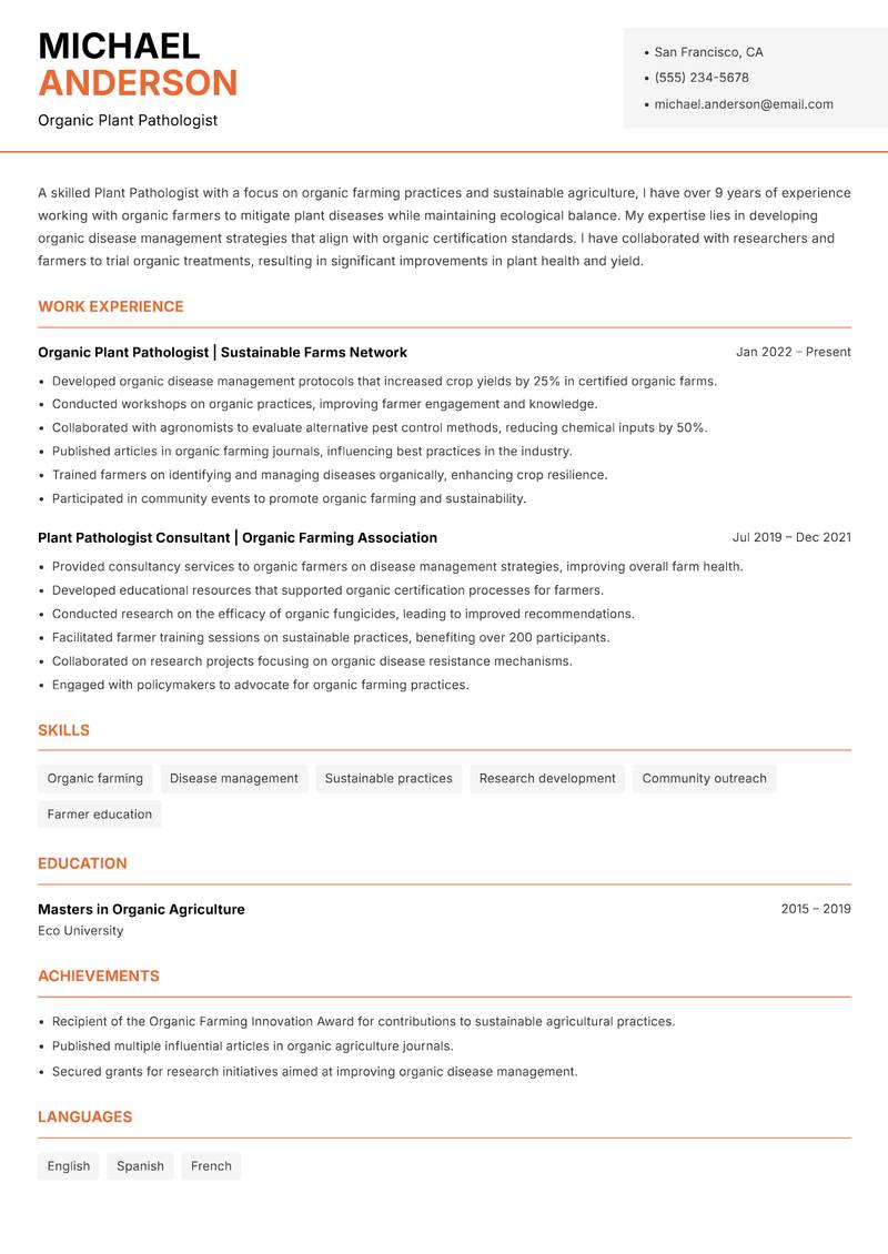 Plant Pathologist resume template — Modern Professional