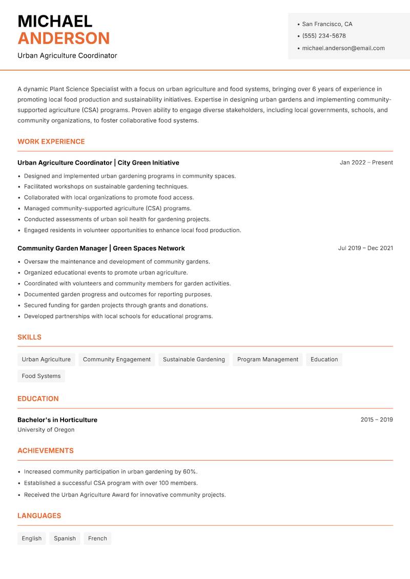 Plant Science Specialist resume template — Modern Professional