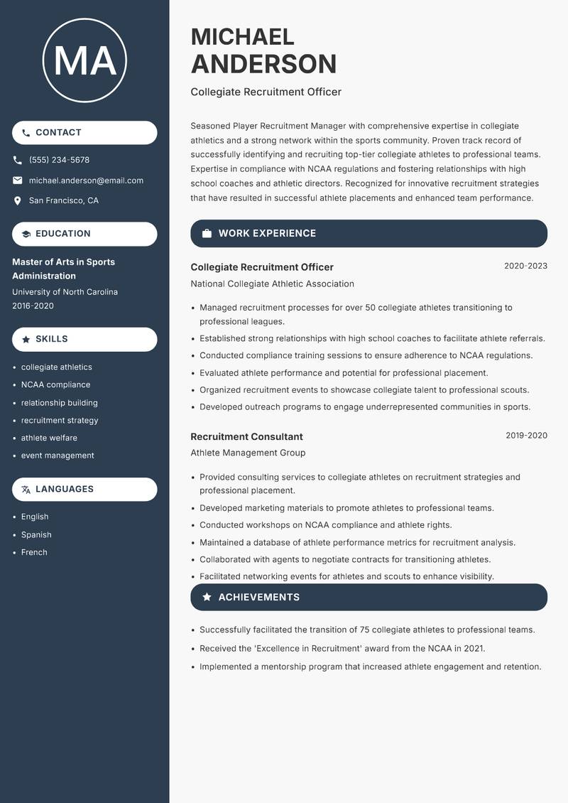 Player Recruitment Manager resume template — Compact
