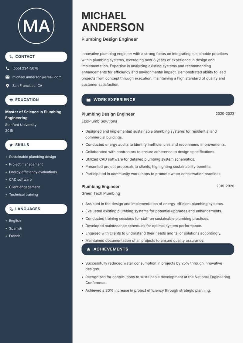 Plumber resume template — Compact