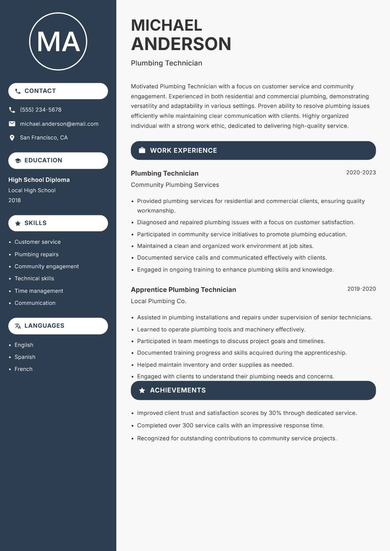 Plumbing Technician resume template — Compact