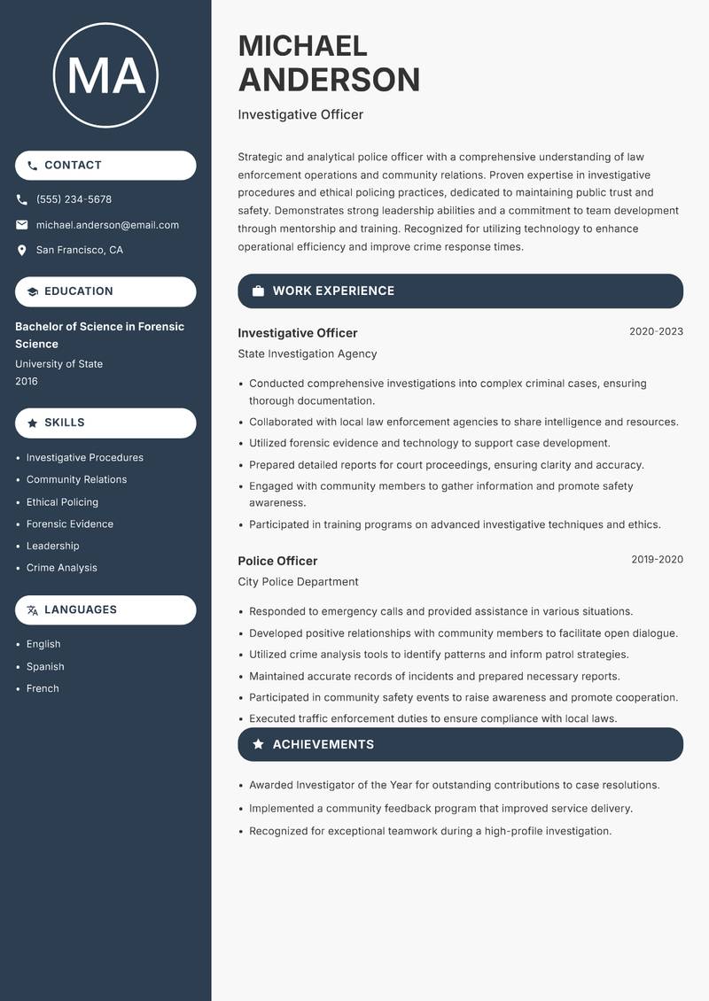 Police Officer resume template — Compact