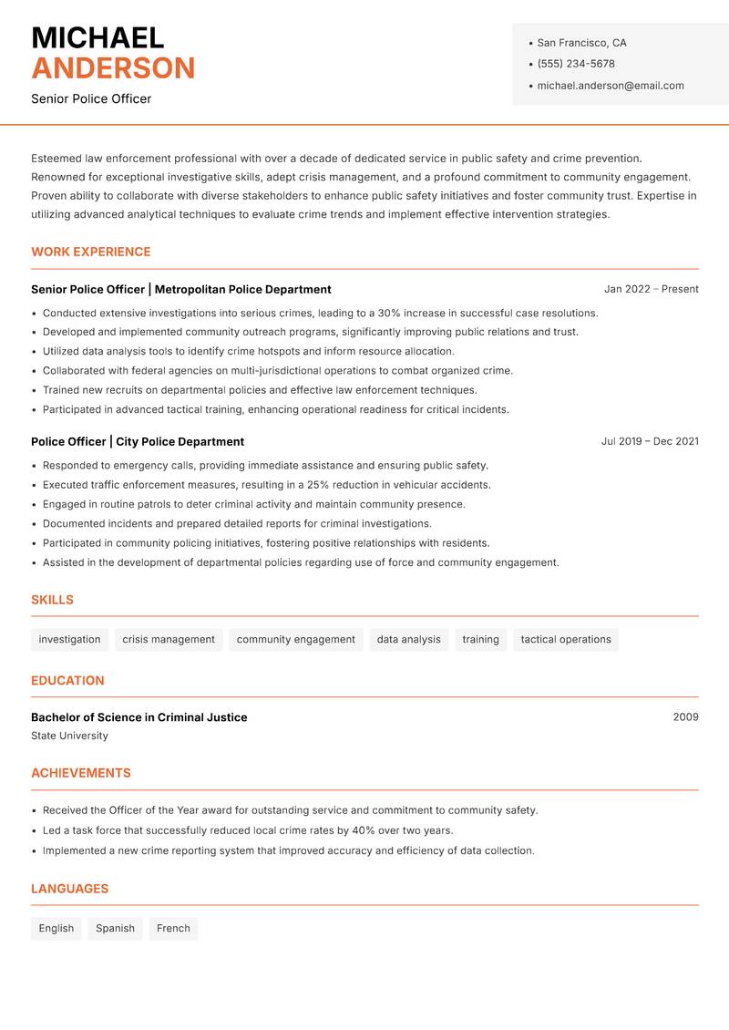 Police Officer resume template — Modern Professional