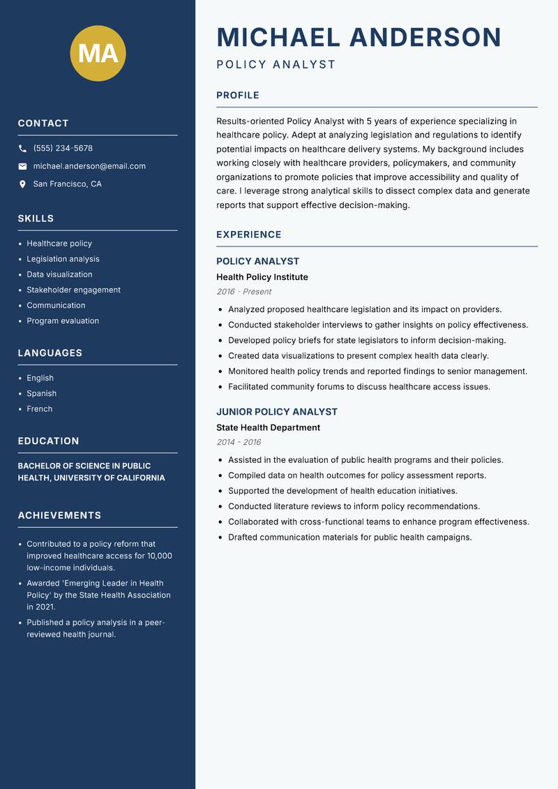 Policy Analyst resume template — Classic Clean