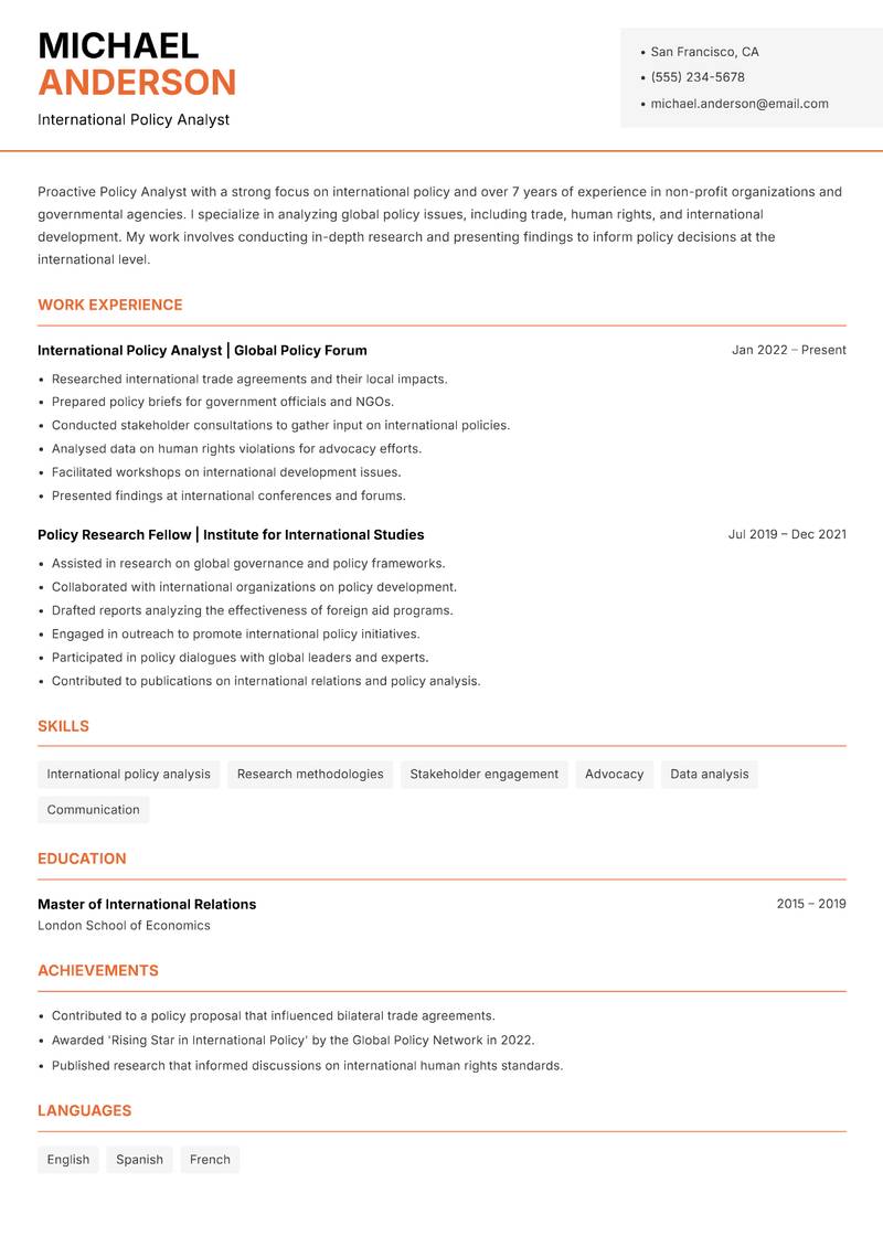 Policy Analyst resume template — Modern Professional