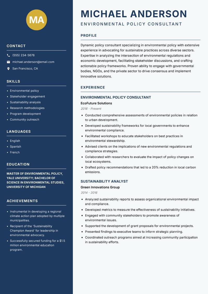 Policy Consultant resume template — Classic Clean