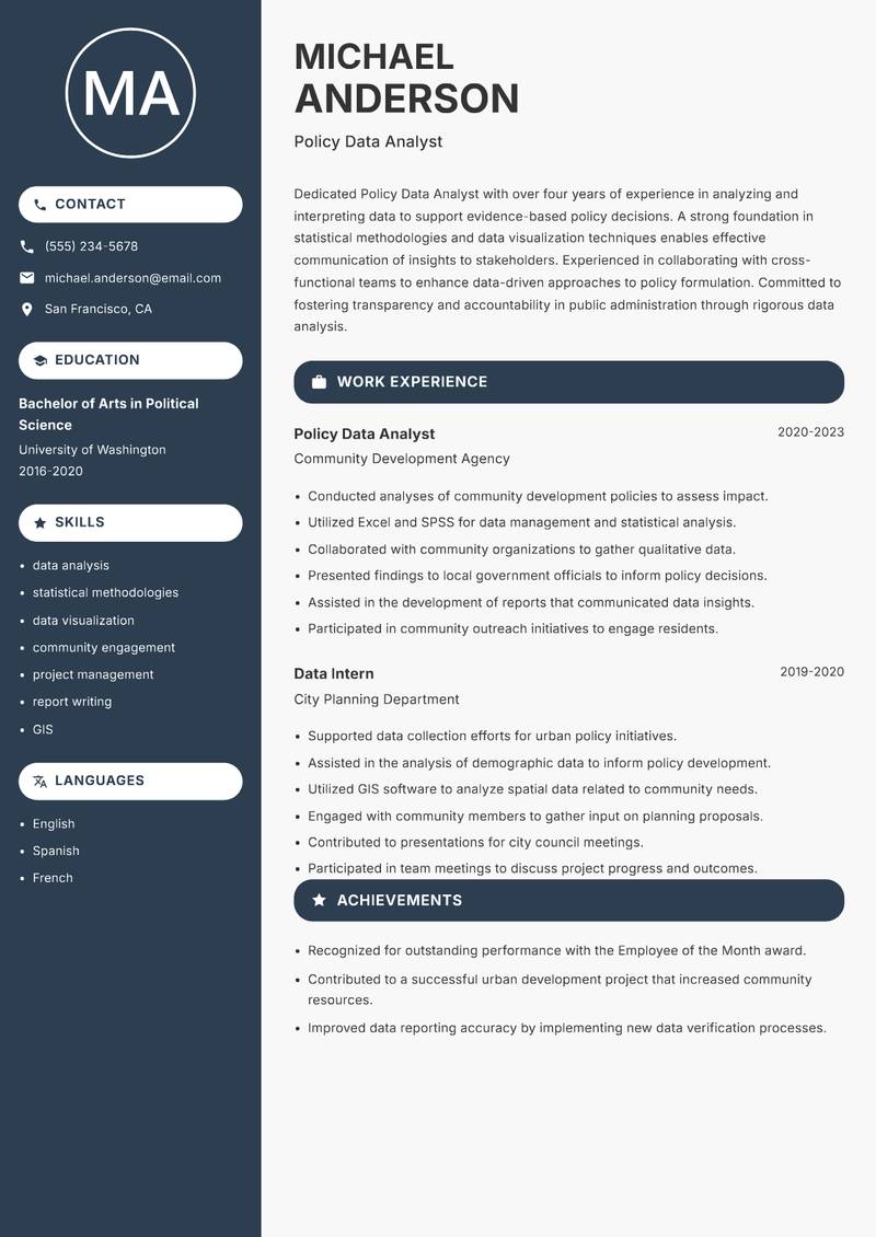 Policy Data Analyst resume template — Compact