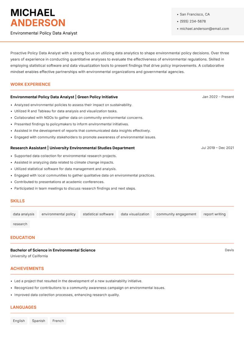Policy Data Analyst resume template — Modern Professional