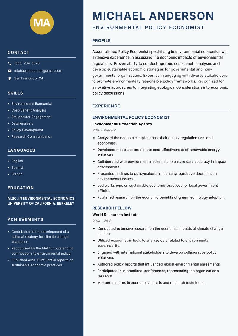 Policy Economist resume template — Classic Clean