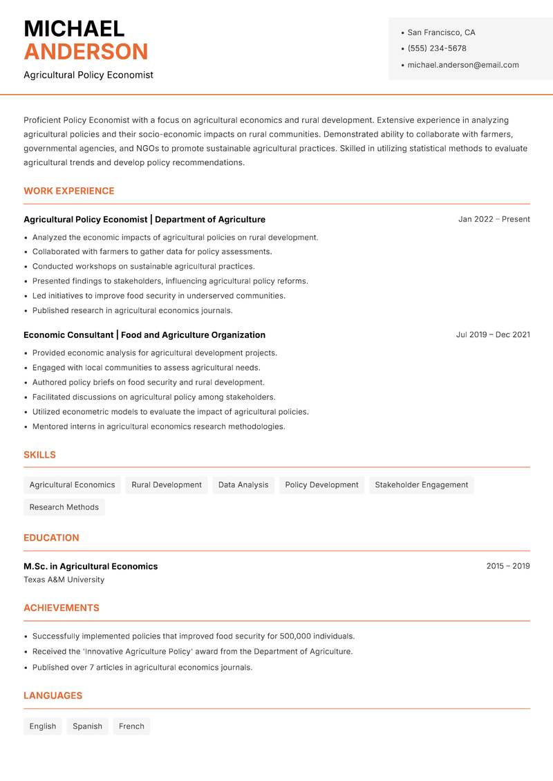 Policy Economist resume template — Modern Professional