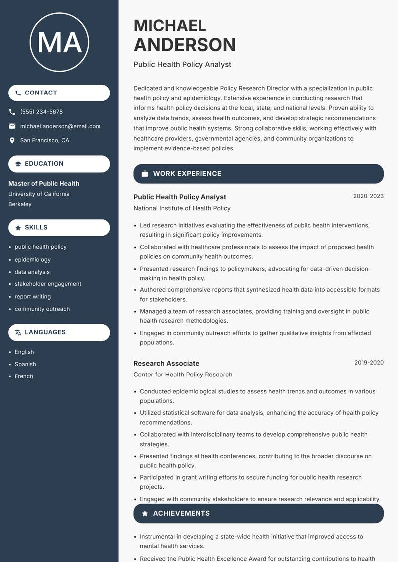 Policy Research Director resume template — Compact
