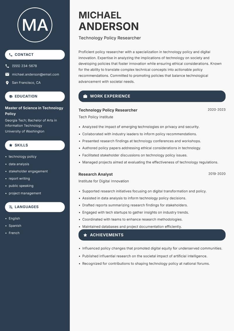 Policy Researcher resume template — Compact