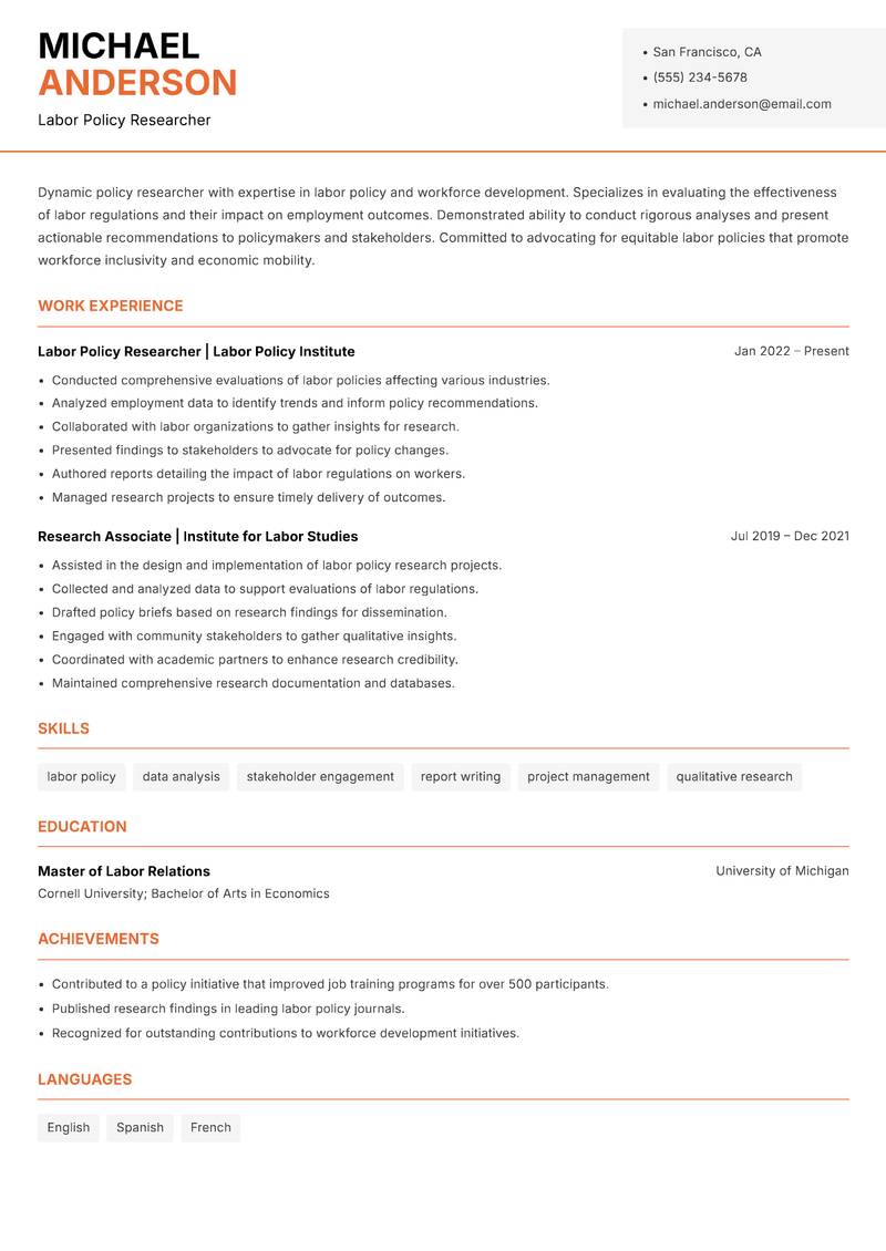 Policy Researcher resume template — Modern Professional