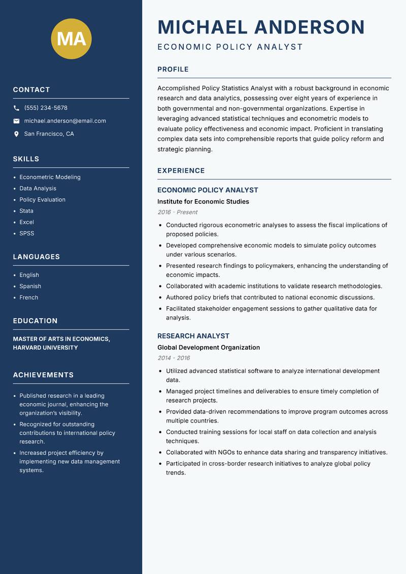 Policy Statistics Analyst resume template — Classic Clean