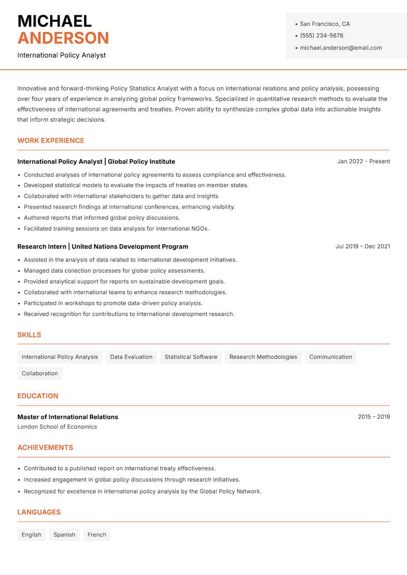 Policy Statistics Analyst resume template — Modern Professional