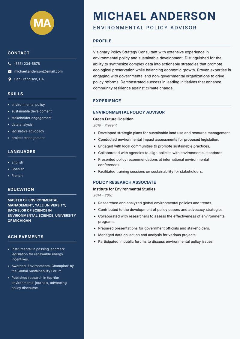 Policy Strategy Consultant resume template — Classic Clean
