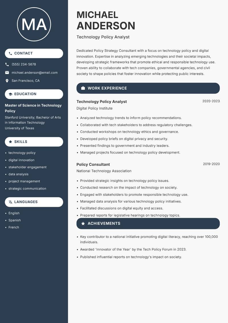 Policy Strategy Consultant resume template — Compact