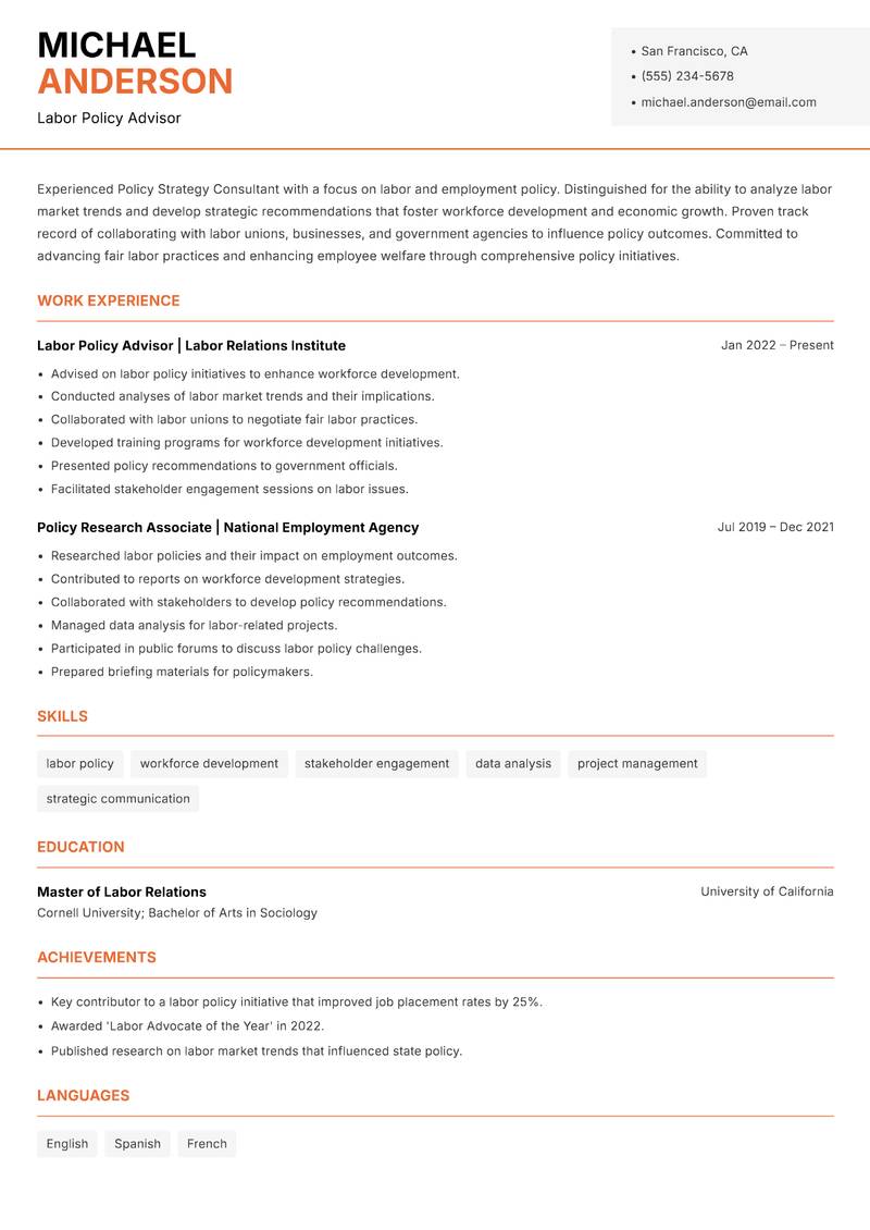 Policy Strategy Consultant resume template — Modern Professional