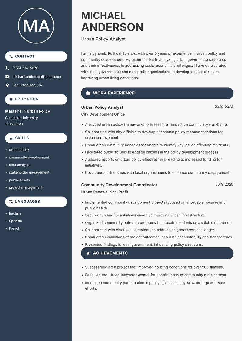Political Scientist resume template — Compact