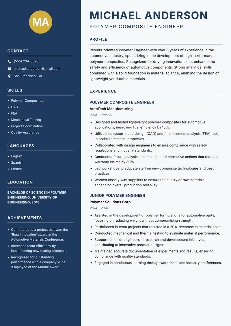 Polymer Engineer resume template — Classic Clean