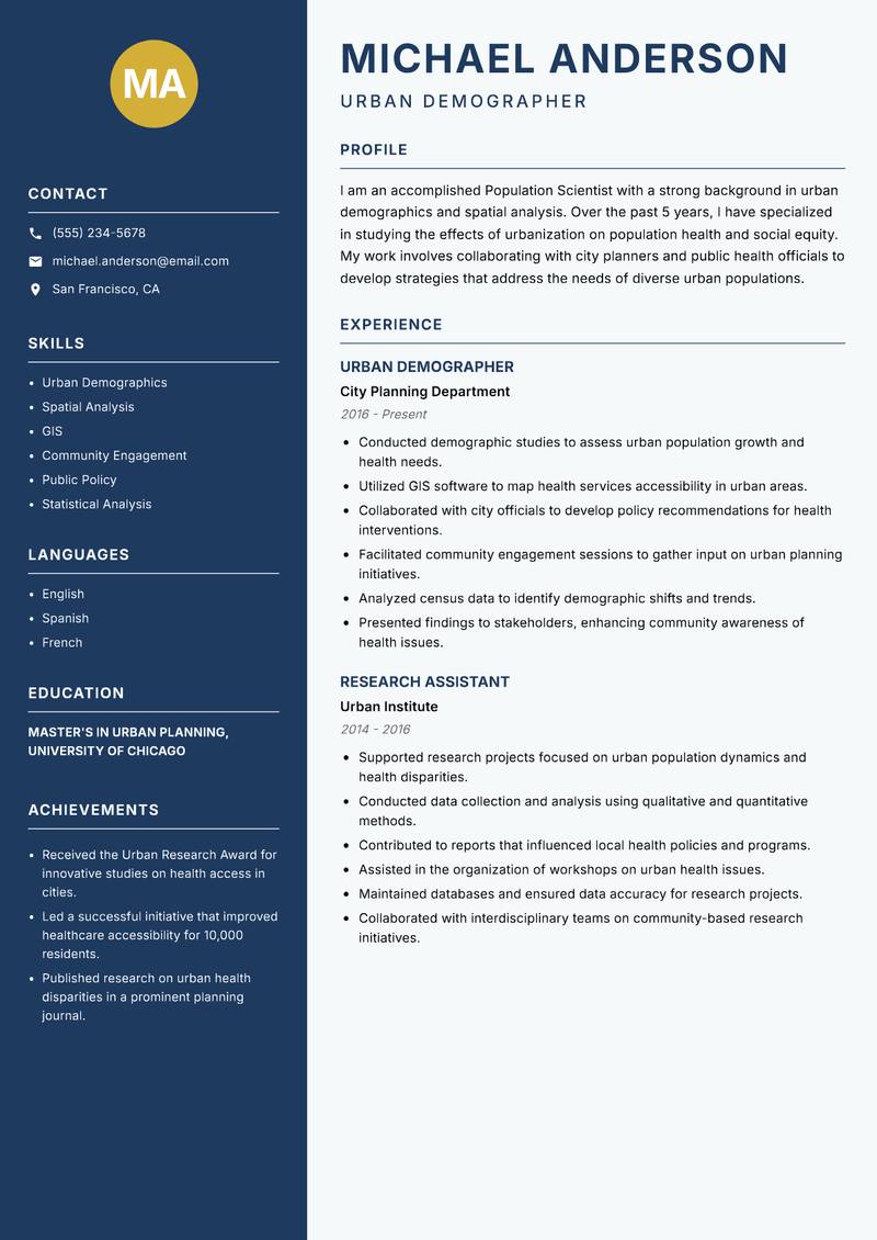 Population Scientist resume template — Classic Clean