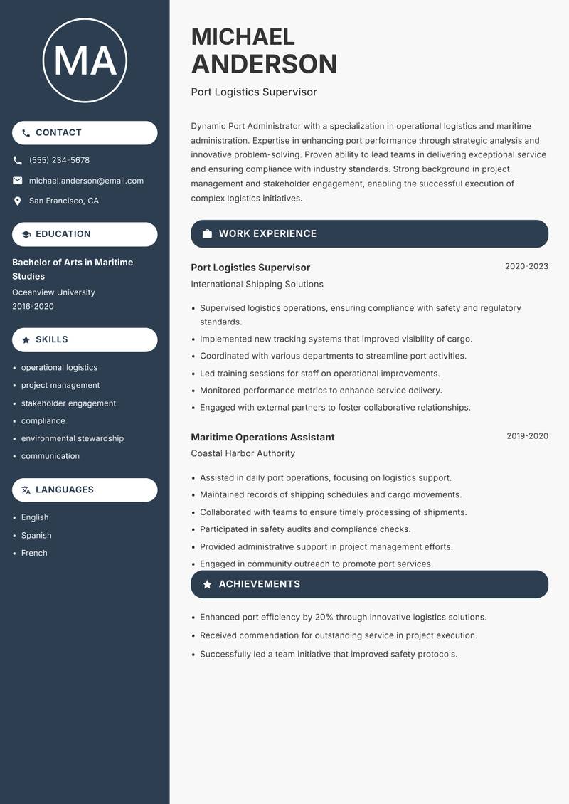 Port Administrator resume template — Compact
