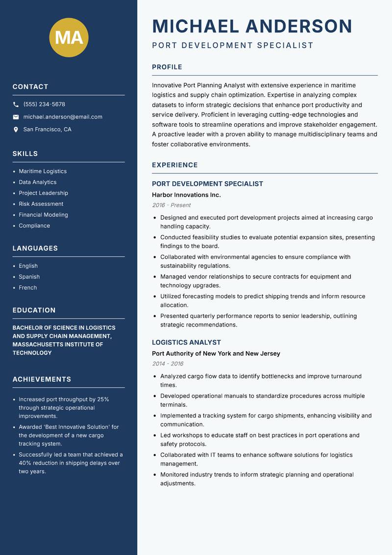 Port Planning Analyst resume template — Classic Clean