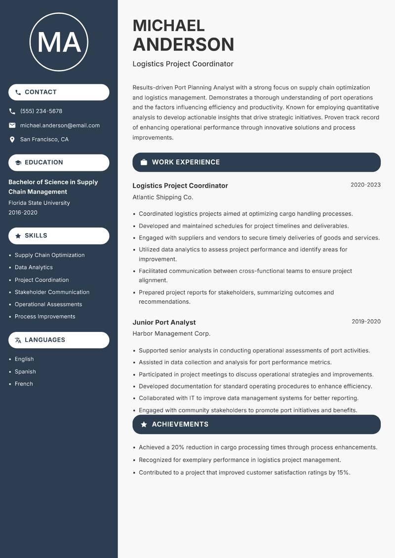 Port Planning Analyst resume template — Compact