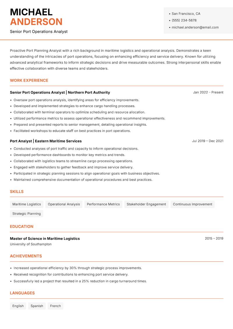 Port Planning Analyst resume template — Modern Professional
