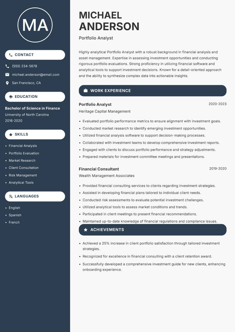 Portfolio Analyst resume template — Compact