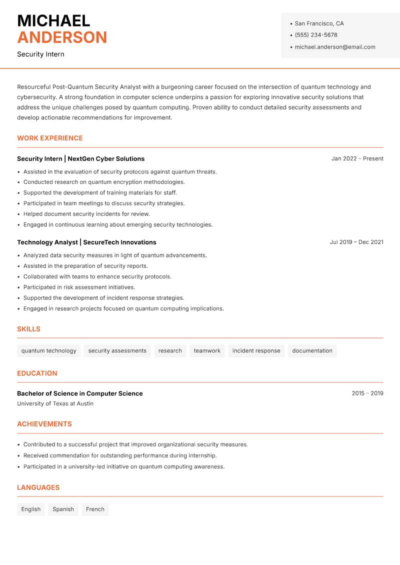 Post-Quantum Security Analyst resume template — Modern Professional