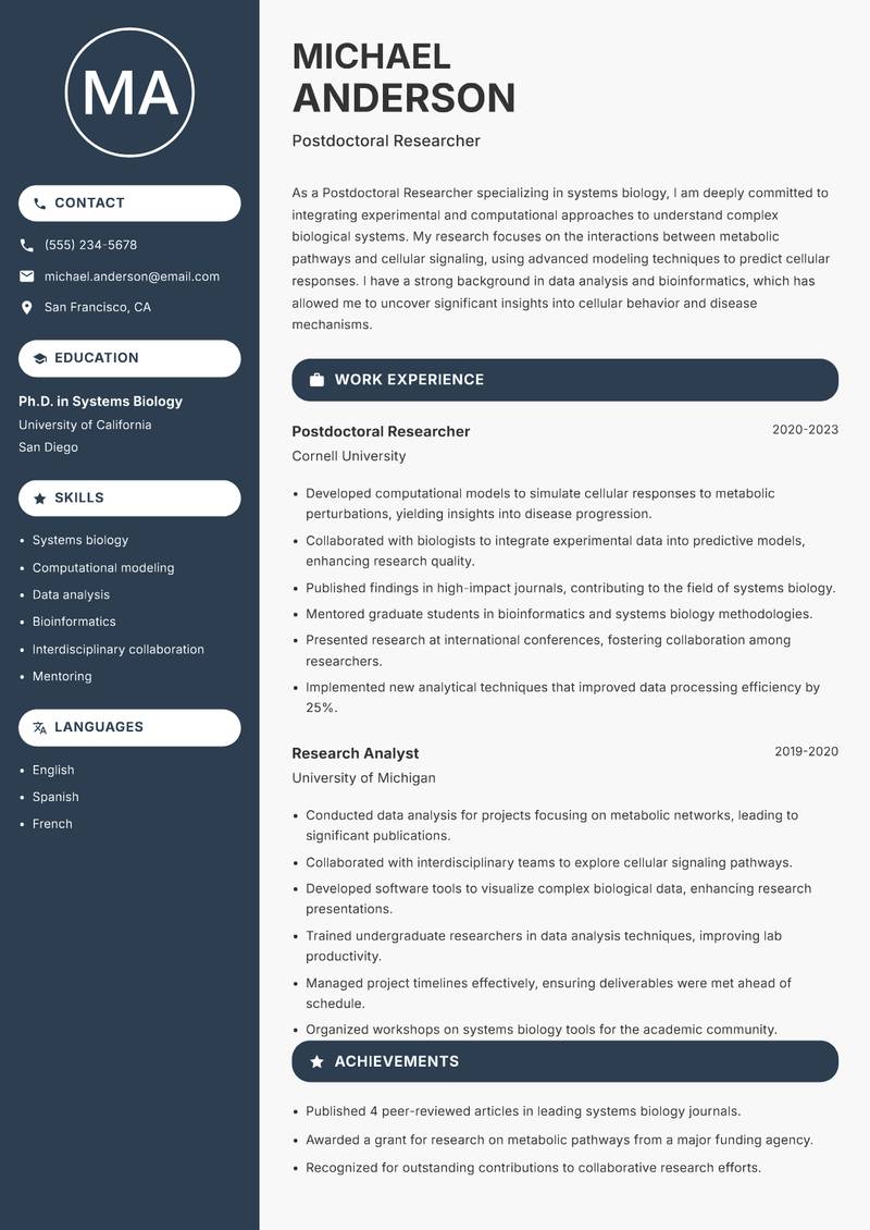 Postdoctoral Researcher resume template — Compact