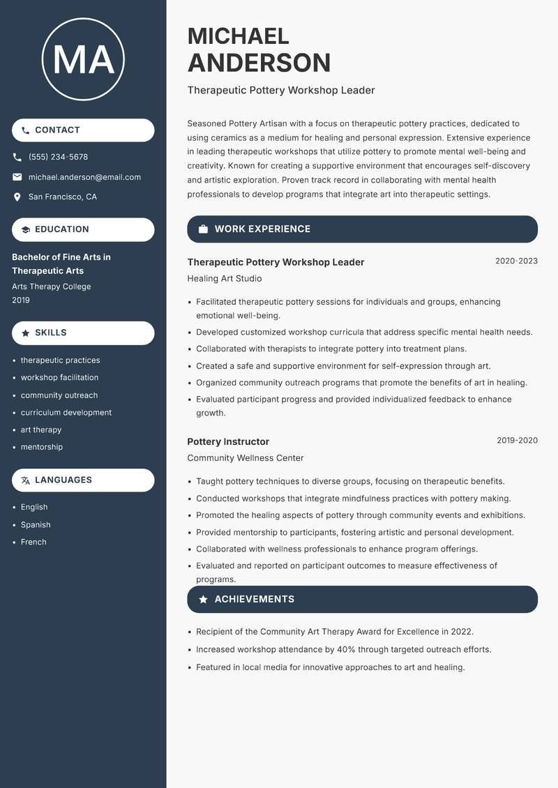 Pottery Artisan resume template — Compact