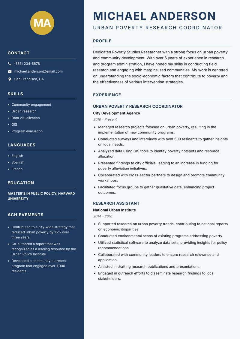 Poverty Studies Researcher resume template — Classic Clean