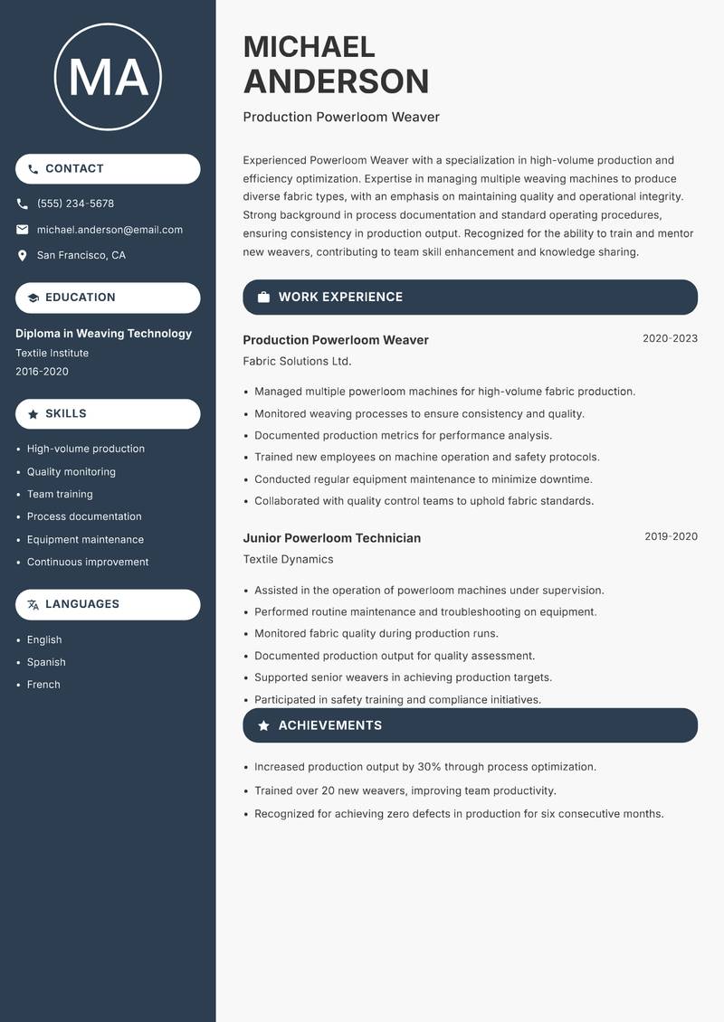 Powerloom Weaver resume template — Compact