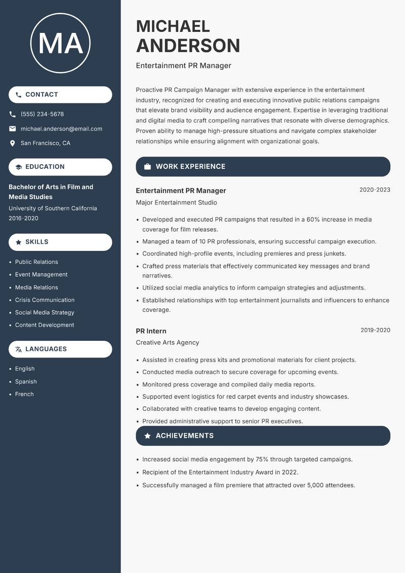 PR Campaign Manager resume template — Compact