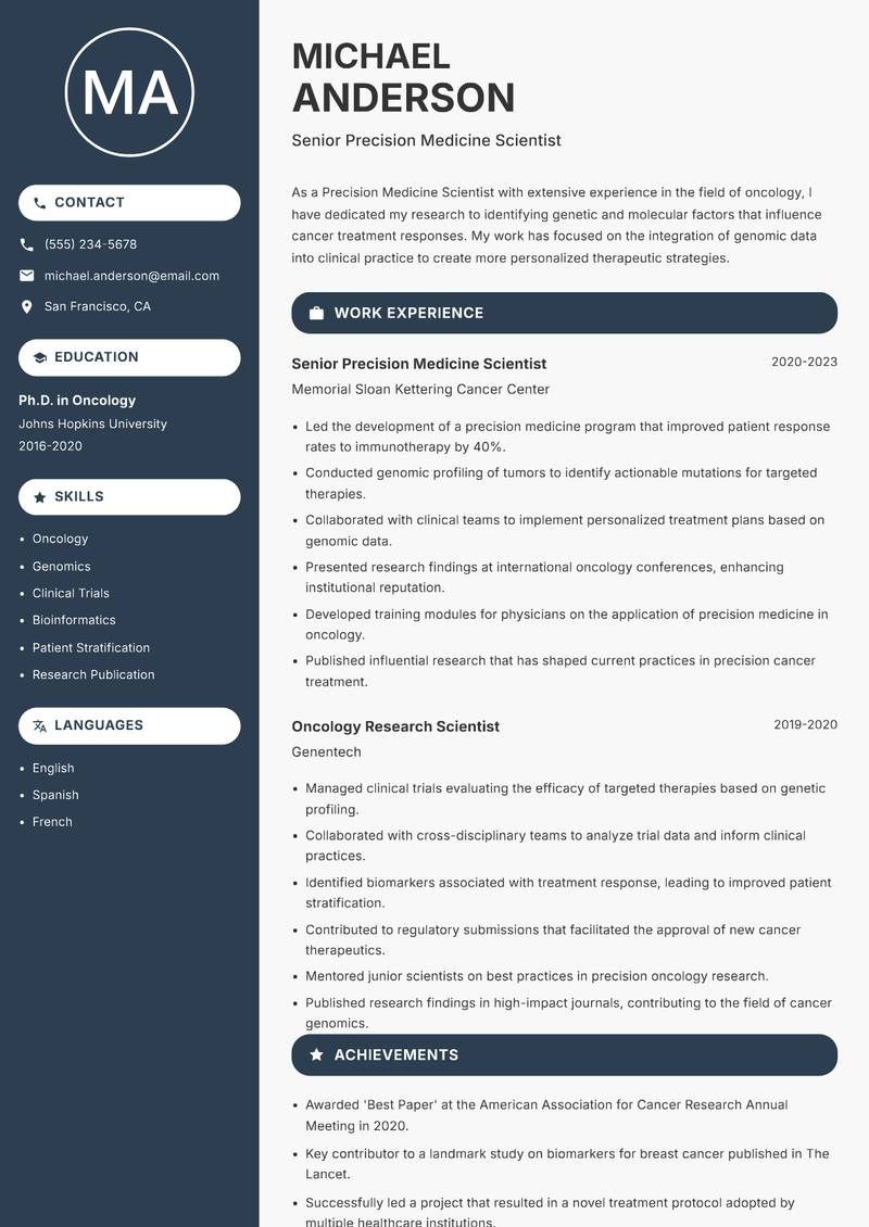 Precision Medicine Scientist resume template — Compact
