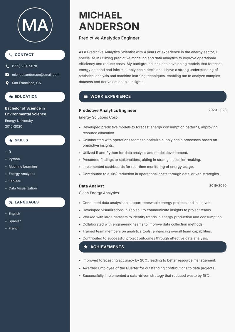 Predictive Analytics Scientist resume template — Compact