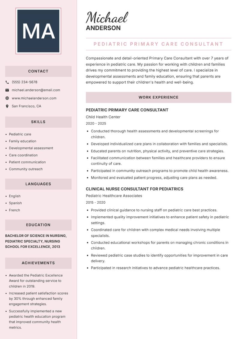 Primary Care Consultant resume template — Executive