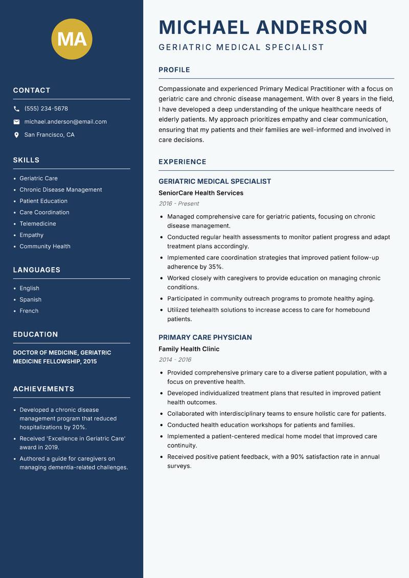 Primary Medical Practitioner resume template — Classic Clean