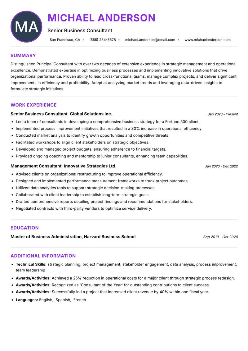 Principal Consultant resume example — ATS-friendly template