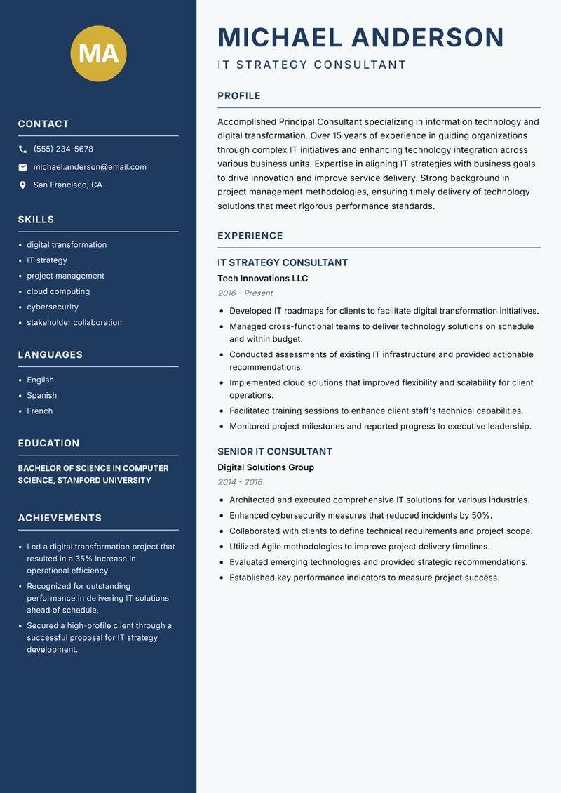 Principal Consultant resume template — Classic Clean