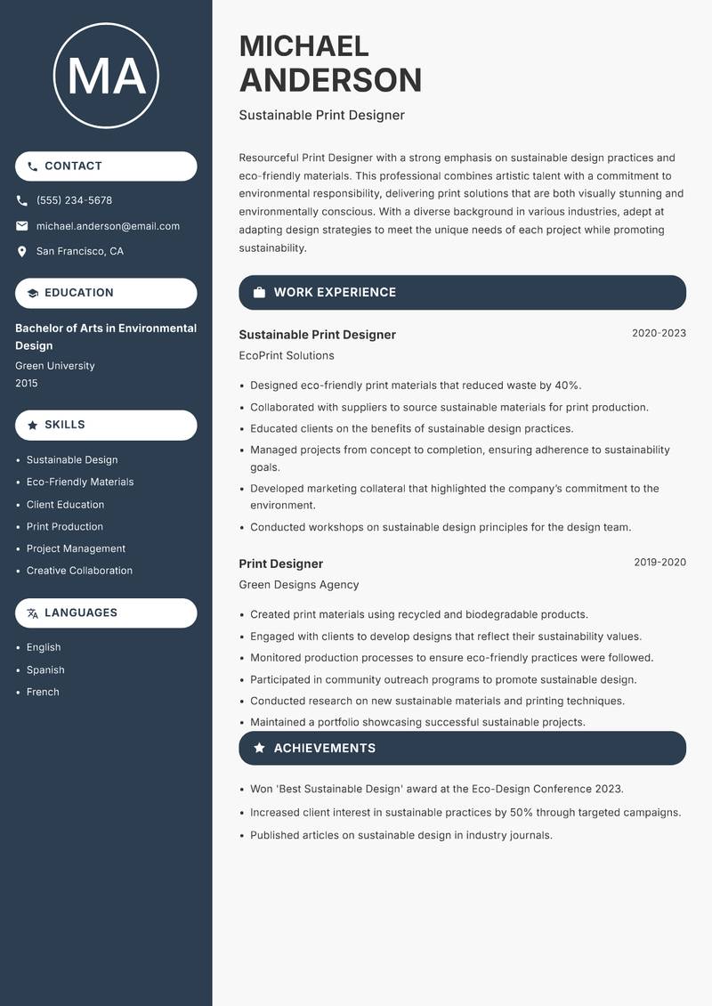 Print Designer resume template — Compact