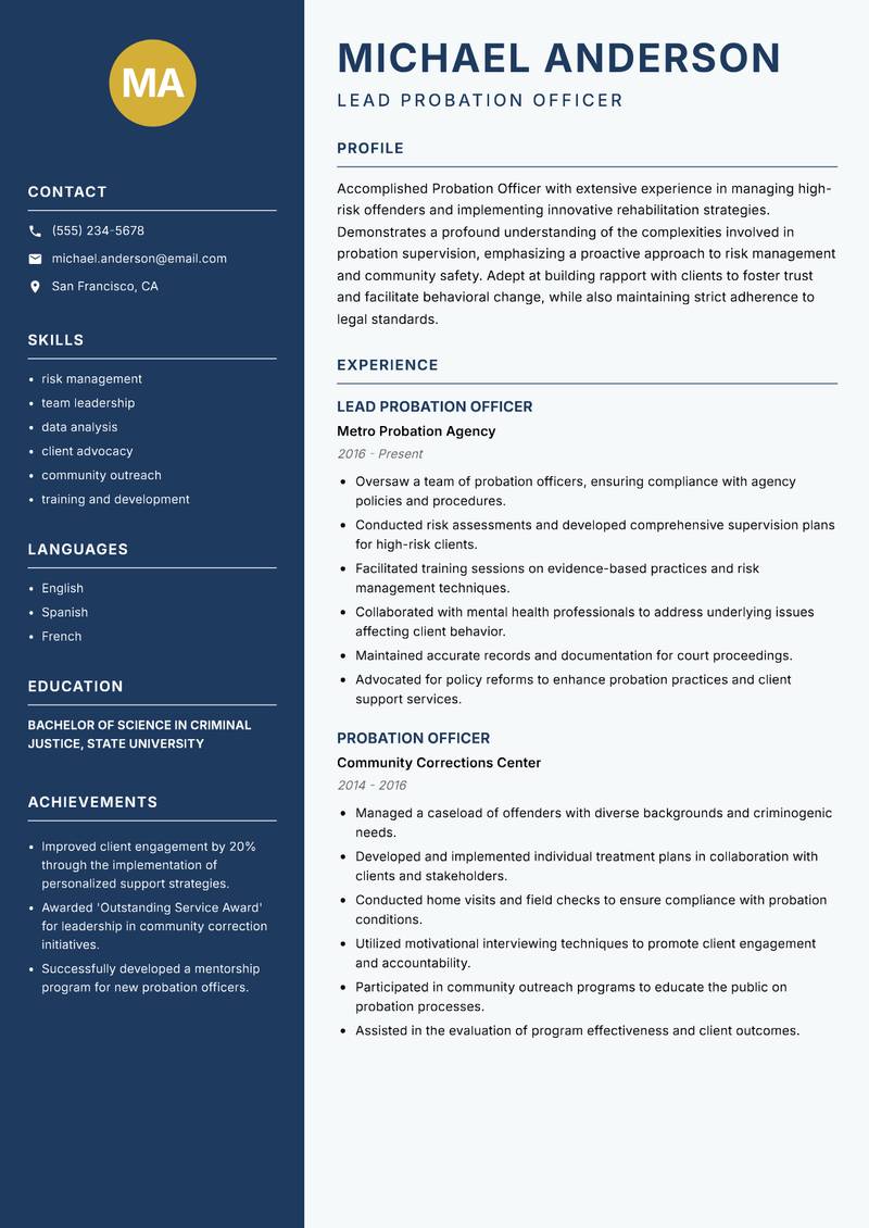 Probation Officer resume template — Classic Clean