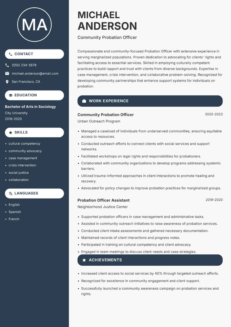 Probation Officer resume template — Compact