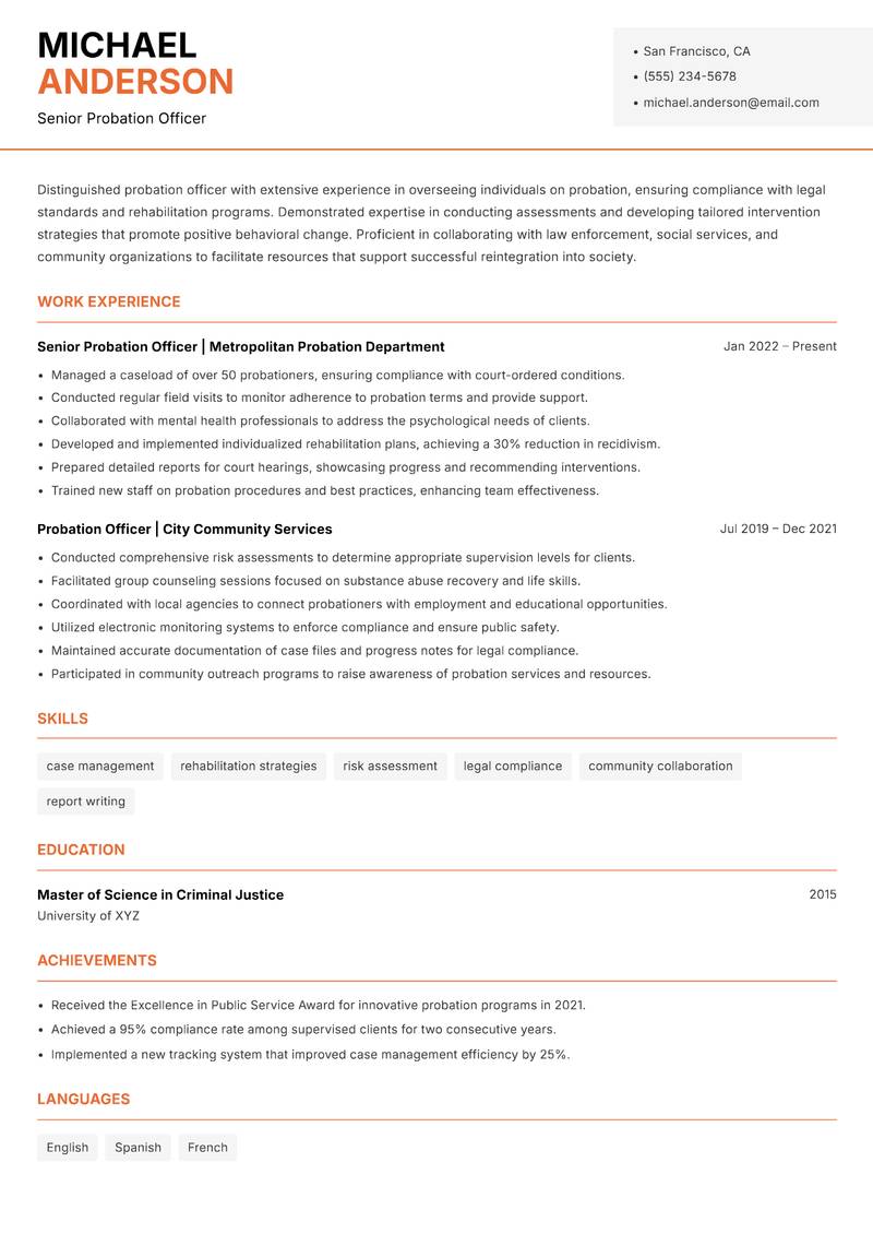 Probation Officer resume template — Modern Professional
