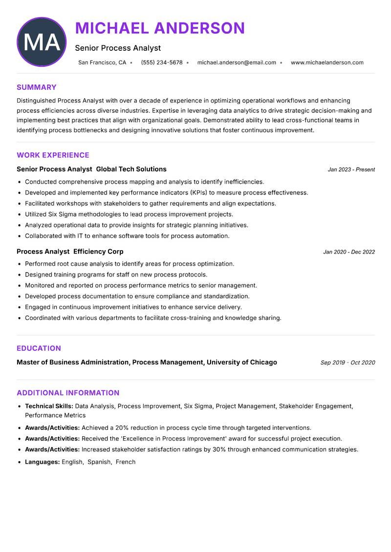 Process Analyst resume example — ATS-friendly template
