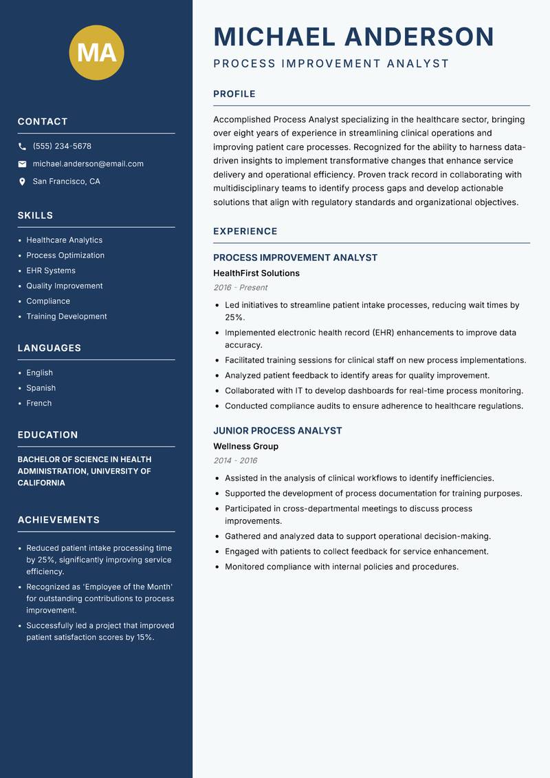Process Analyst resume template — Classic Clean