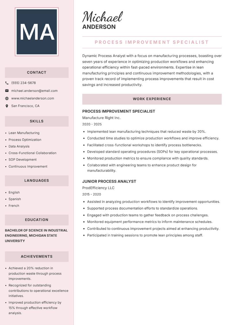 Process Analyst resume template — Executive