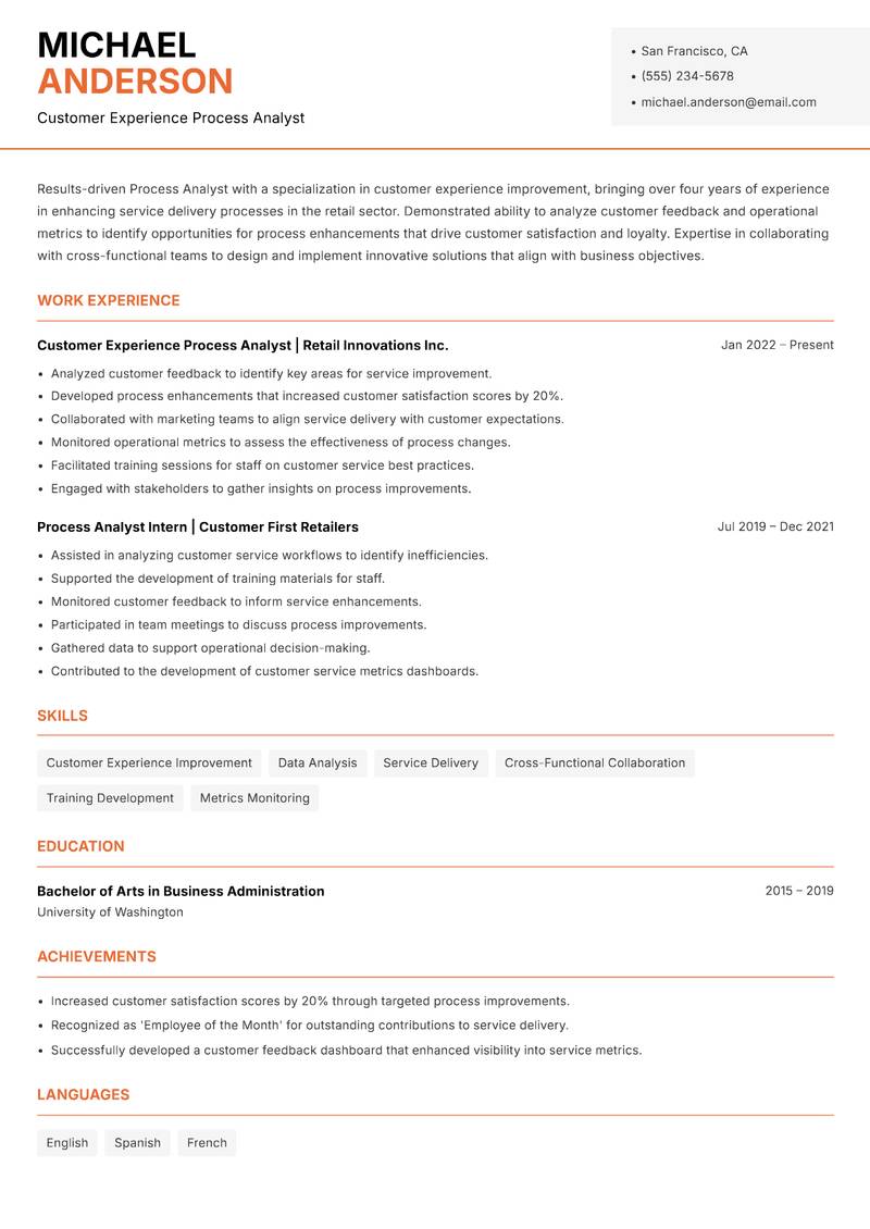 Process Analyst resume template — Modern Professional